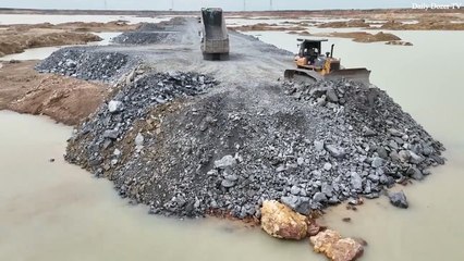 Best Amazing Project Build​ New Road in the Middle of the Big Lake by Powerful Bulldozer Komatsu D61
