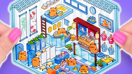 Autocollants de scènes d’animaux adorables 🐼🌿🍰 Cafés, aires de jeux, onsen et plus