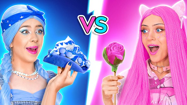 Défi alimentaire Rose vs Bleu ! Les défis alimentaires les plus drôles par 123 GO!