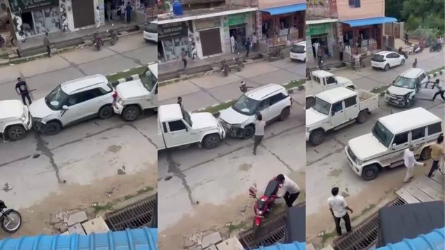 फिल्मी अंदाज में हमला... कार को चारों तरफ से घेरा