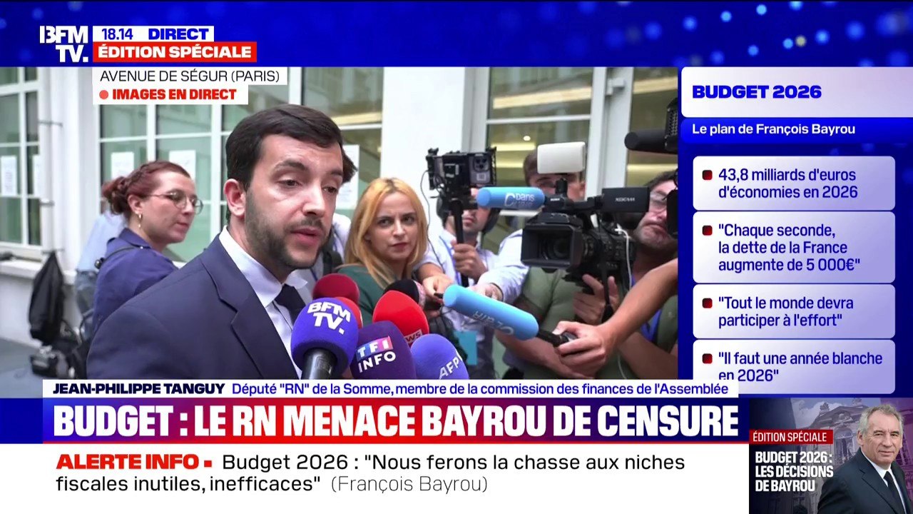Budget 2026: "Monsieur Bayrou va rencontrer l'opposition radicale du RN", assure Jean-Philippe Tanguy, député RN de la Somme