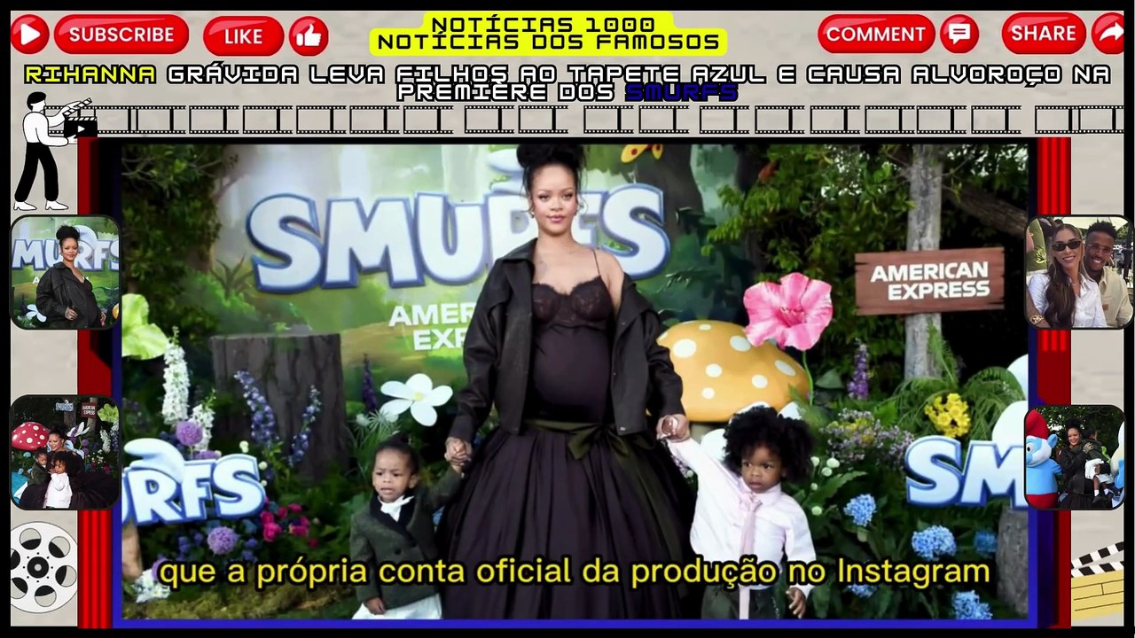 Tapete azul, terninhos e mistério #Rihanna, #RZA, #Riot e #A$APRocky brilham na estreia dos #smurf .Notícias 100 notícias dos Famosos