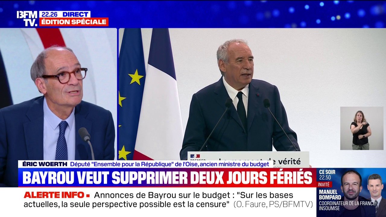 Budget 2026: "Si on veut financer cette dépense publique, on a besoin de travailler plus", réagit Éric Woerth, député "Ensemble pour la République" de l’Oise et ancien ministre du Budget
