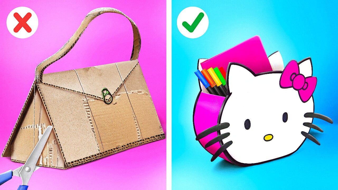 Mom Made Me Hello Kitty Bag || Cute Cardboard Crafts and Easy Parenting Hacks by 123 GO!