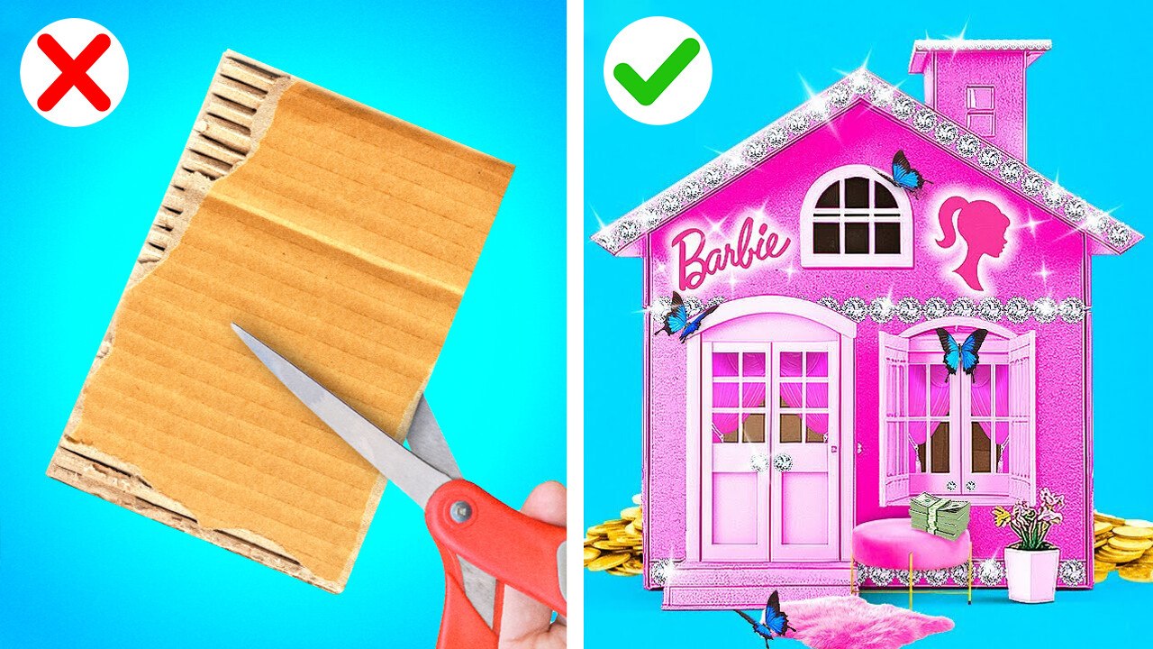 BRICOLAGES EN CARTON BARBIE RICHE VS FAUCHÉE || Idées de Décoration Étonnantes par 123 GO! SCHOOL