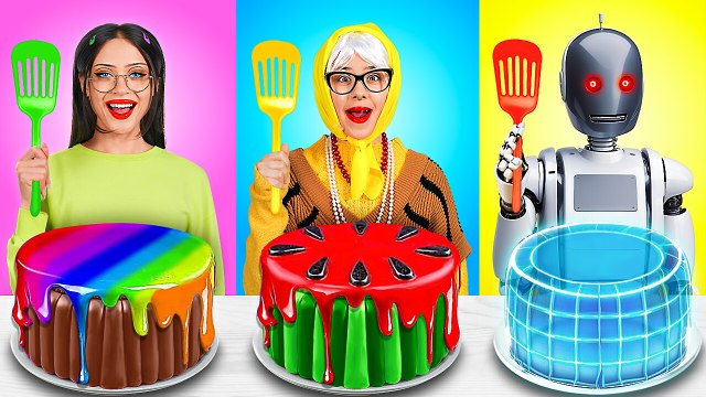 DÉFI ALIMENTAIRE MOI VS MAMIE VS ROBOT ! BATAILLE DRÔLE & GADGETS DE CUISINE FOUS PAR 123 GO! FOOD