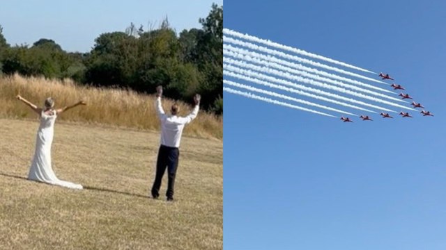 Wed Arrows! Couple have Red Arrows display on wedding day after cheeky request