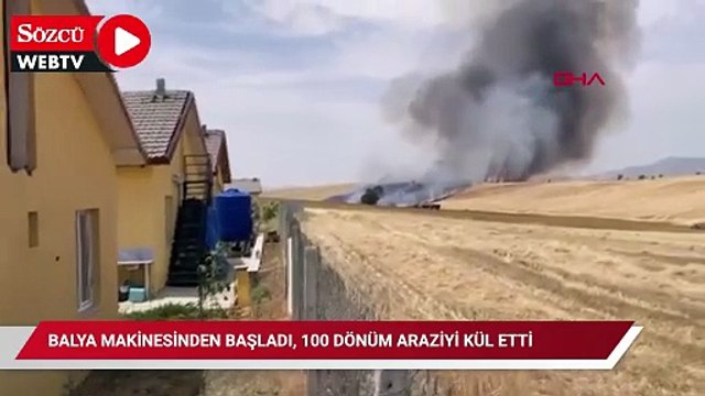 Balya makinesinden başladı, 100 dönüm araziyi kül etti