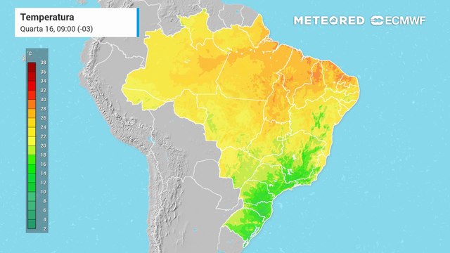 Quarta-feira: 16 de julho: Previsão de temperatura para os próximos dias no Brasil.