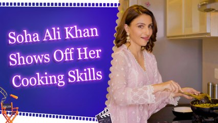 Soha Ali Khan offers a rare sight as she cooks in the kitchen