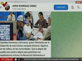 Jorge Rodríguez expresa su alegría por el desarrollo exitoso de la campaña electoral de cara al 27J