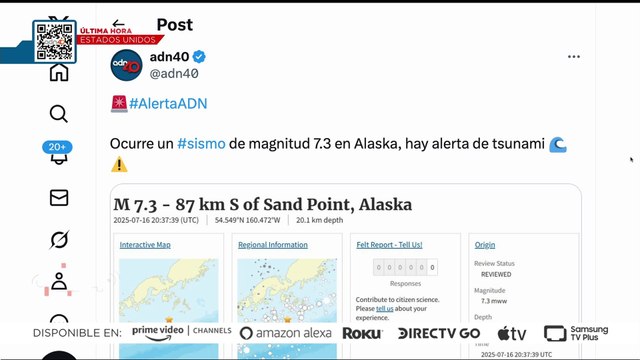 🚨¡Última Hora! Activan alerta de Tsunami tras terremoto de magnitud 7.2 en Alaska