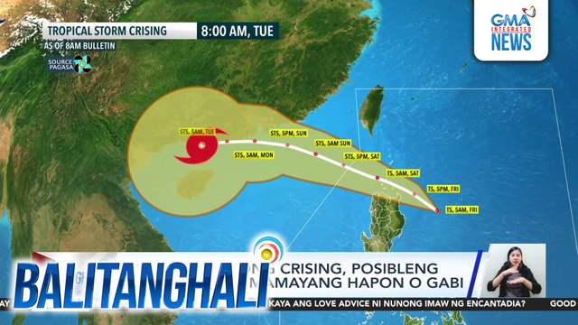 PAGASA - #Bagyong Crising, posibleng mag-landfall mamayang hapon o gabi | Balitanghali