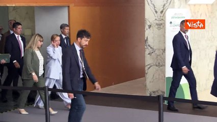 La premier Meloni lascia il Congresso della Cisl al Palazzo dei Congressi