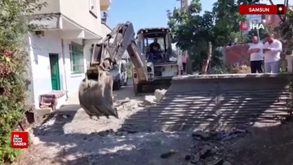 Samsun'da tapulu arsam diyerek kapattığı yol iş makinesiyle açıldı