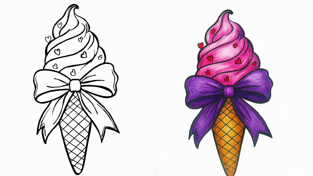How to Draw and Color a Cute Ice Cream Cone - Easy Kawaii Drawing Tutorial for Beginners