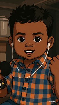 A confident and expressive 2-year-old child is sitting on a stylish podcast chair, speaking into a profess... with natural lip-syncing and clear mouth movements. The camera is focused mid-shot, with fluid motion and dynamic angles.