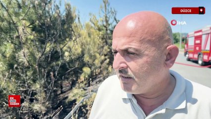 Düzce'de düğün konvoyunda meşale çamlık alanı yaktı