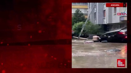 Ankara'da sağanak sonrası hasar alan araçlar görüntülendi
