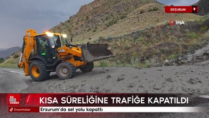 Erzurum’da sel yolu kapattı