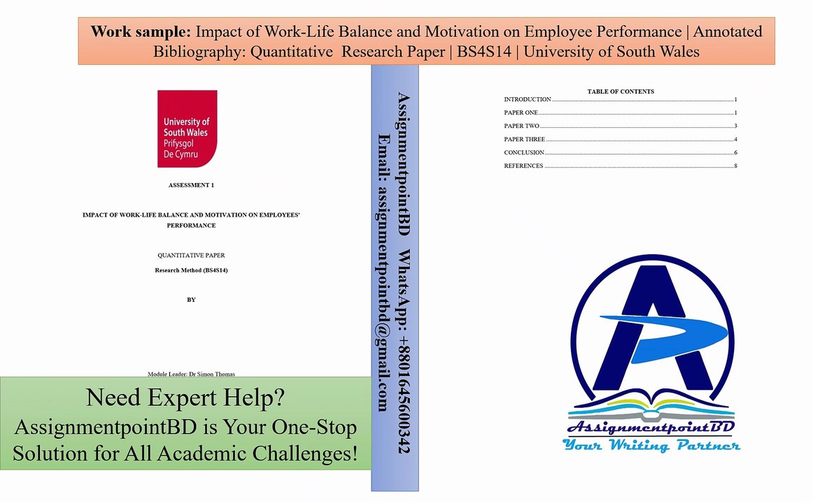 Impact of Work-Life Balance & Motivation on Employee Performance | Annotated Bibliography: Quantitative Paper | BS4S14 | University of South Wales