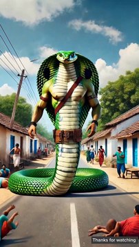 A huge cobra snake enters the village and the villagers start running away in fear 😭 #ai #snake