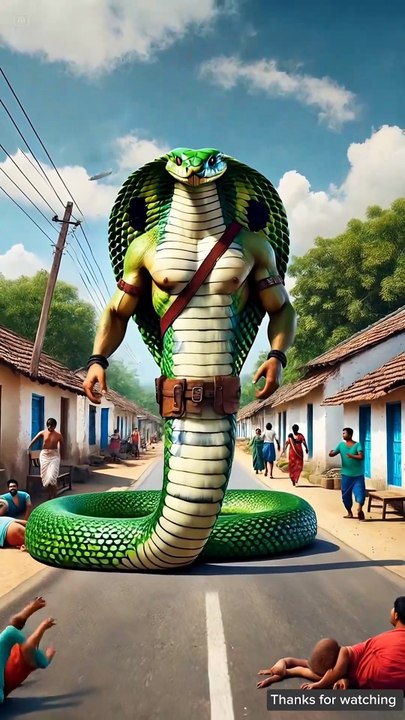 A huge cobra snake enters the village and the villagers start running away in fear 😭 #ai #snake