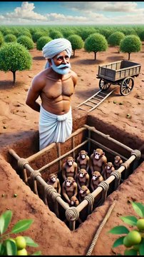 Farmer lays a trap to catch the monkeys but the monkeys eat the farmer's gooseberries 😭 #ai #farmer