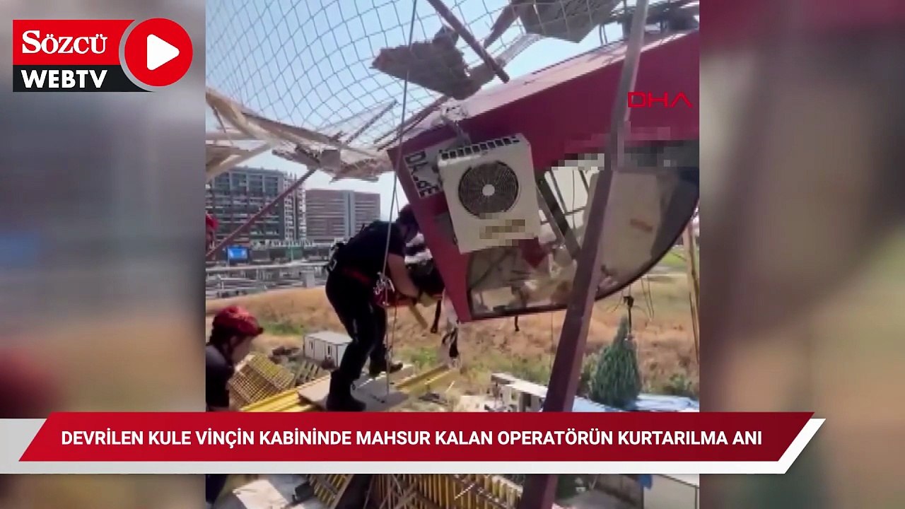 Devrilen kule vinçin kabininde mahsur kalan ope...