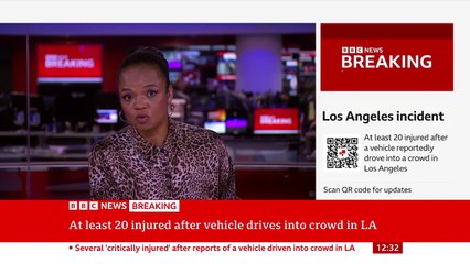 Several critically injured in LA after vehicle driven into crowd, emergency services say | BBC News