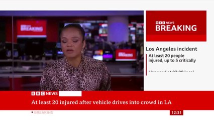 Several critically injured in LA after vehicle driven into crowd, emergency services say | BBC News