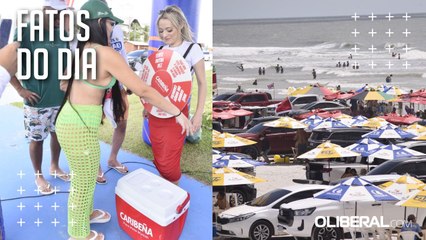 Veranistas lotam Salinas e ação da Caribena agita orla com brindes e cerveja gelada