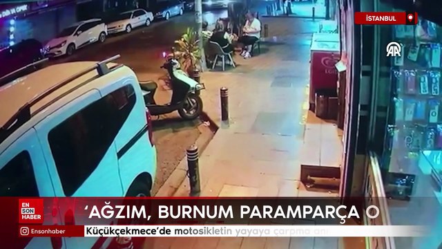 İstanbul'da motosikletin yayaya çarpma anı