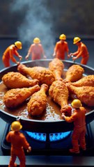 Mini workers manunafacturing the food.