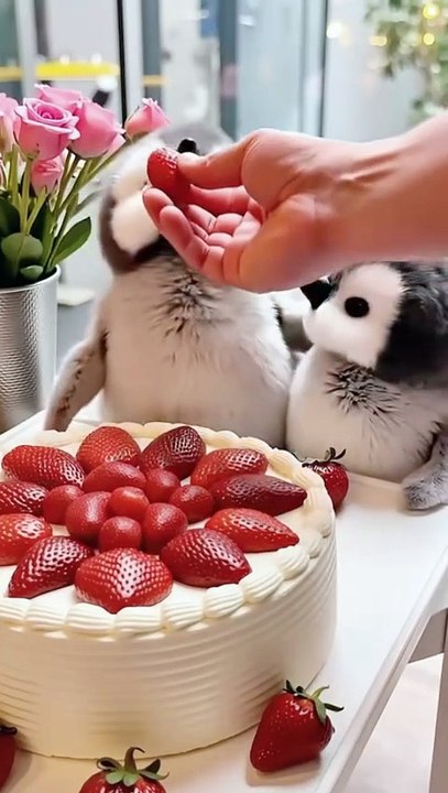 Cute! The baby penguin keeps eating delicious food, and his bulging belly is so healing