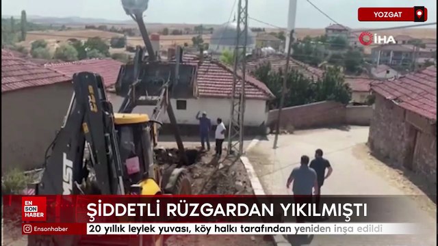 Yozgat'ta 20 yıllık leylek yuvası, köy halkı tarafından yeniden inşa edildi