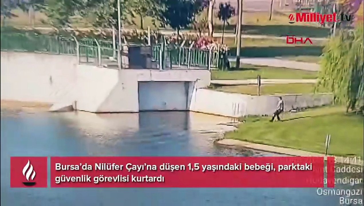 Bursa'da korku dolu anlar! 1,5 yaşındaki bebek parkta çaya düştü, güvenlik görevlisi böyle kurtardı