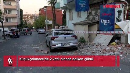 Küçükçekmece'de balkonu çöken bina tahliye edildi