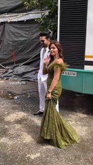 rubina dilaik and hubby abhinav shukla arrive for the shoot of a reality show.hd
