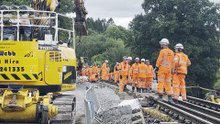Volunteers and the crane at the Severn Valley Railway
