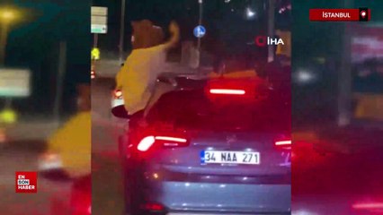 İstanbul'da aracın camından sarkarak seyahat eden trafik magandaları yakalandı