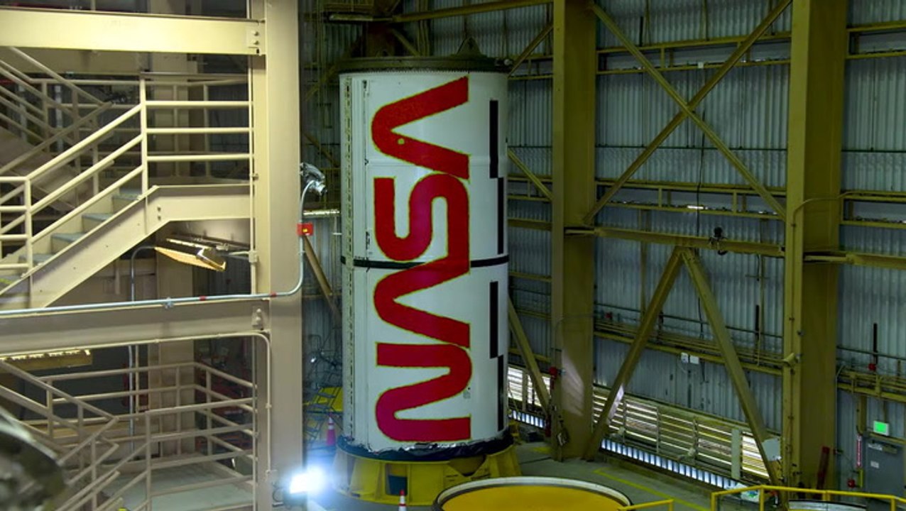 Time-Lapse Of Artemis 2 Rocket Booster Having The NASA Worm Logo Painted