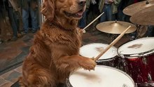 dog playing drums like a pro 😂