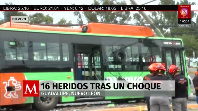 Camión urbano choca contra postes en Guadalupe, NL; hay 16 lesionados