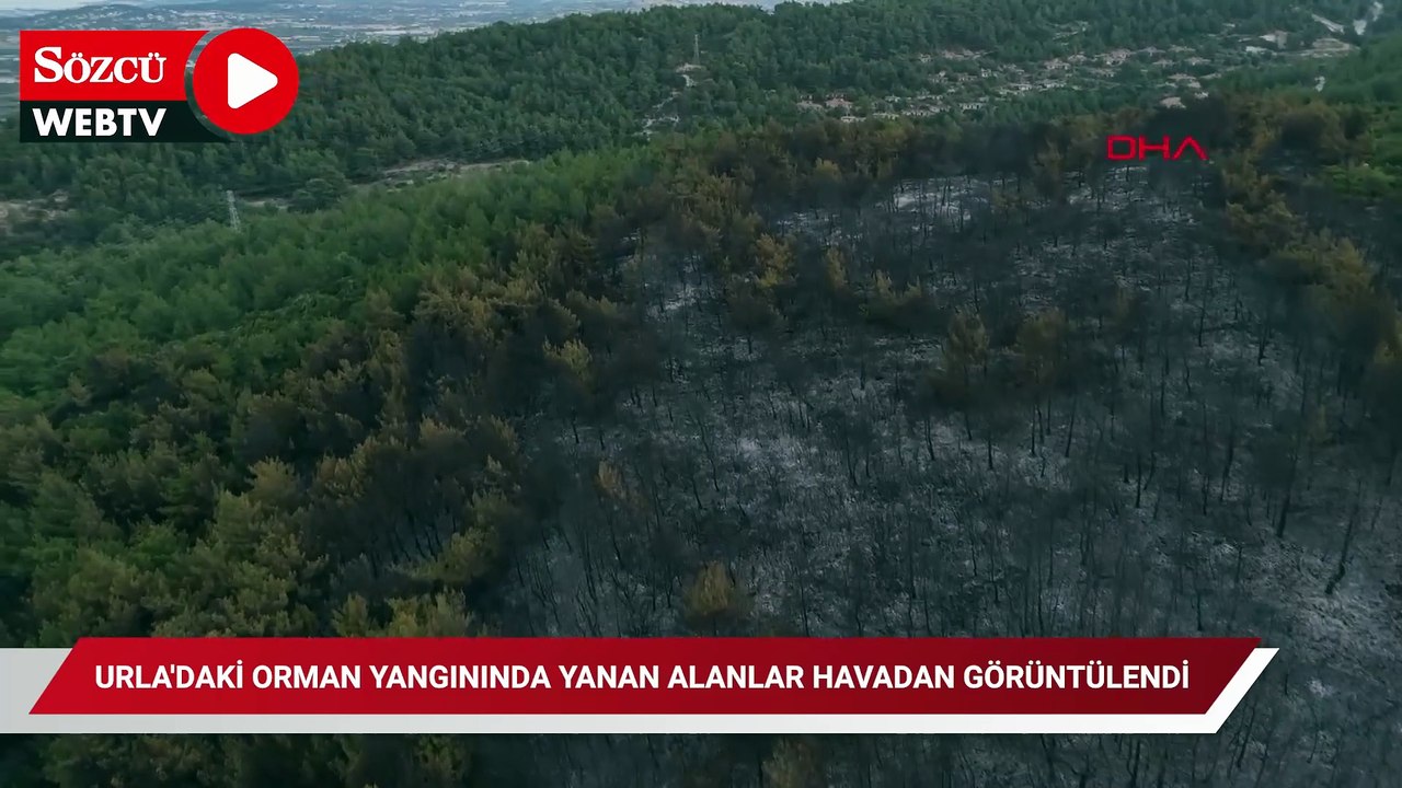 Urla'daki orman yangınında yanan alanlar havadan görüntülendi