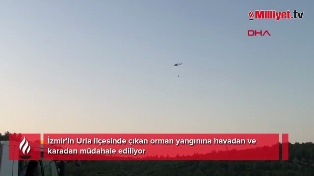 İzmir'in Urla ilçesinde çıkan orman yangınına havadan ve karadan müdahale ediliyor