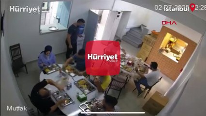Kağıthane'de nefes borusuna yemek kaçan işçinin Heimlich manevrasıyla kurtulduğu anlar kamerada