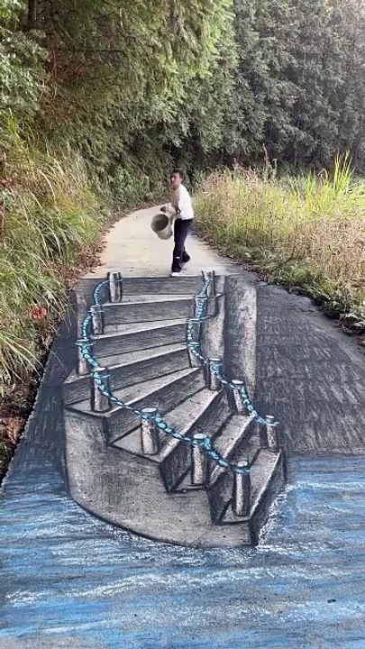 Street art or street magic These mind-bending 3D chalk illusions t