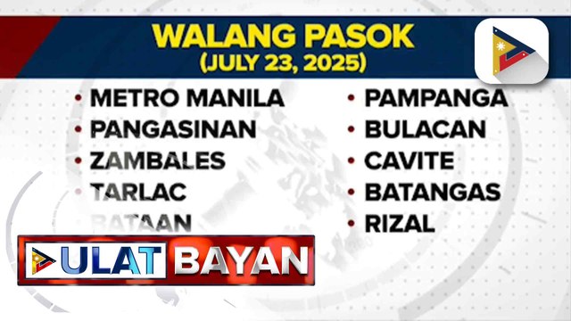 Pasok sa paaralan at tanggapan ng pamahalaan sa Metro Manila at mahigit 30 lalawigan, suspendido bukas, July 23
