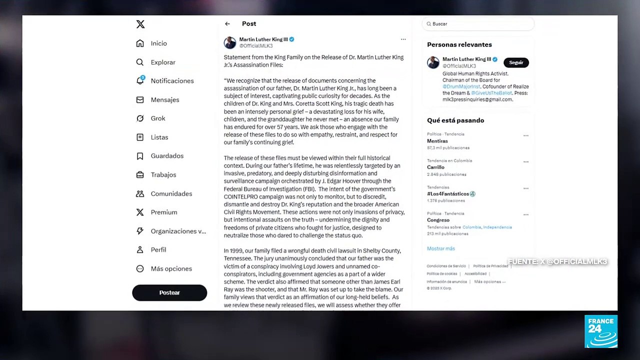 EE. UU.: Departamento de Justicia publica archivos del asesinato de Martin Luther King Jr.